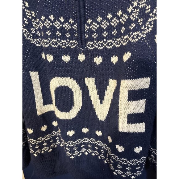 Aerie Navy Blue & White Love Patterned Oversized Sweater Size M With Half-Zip Cl - Picture 3 of 6